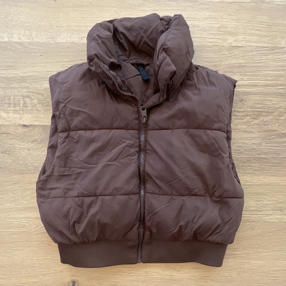 Bodybuilding Jackets & Blazers - Women's Brown Cropped Puffer Vest Zara Style